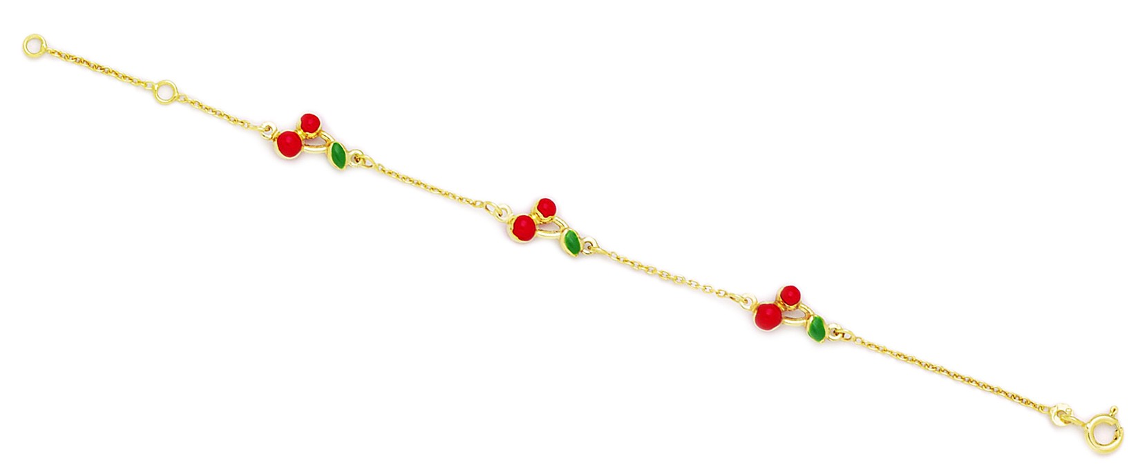 Jewelryweb 14k Yellow Gold 5.75 Inch Adjustable Three Cherries Enamel Baby Id Bracelet - Measures 7mm at Sears.com