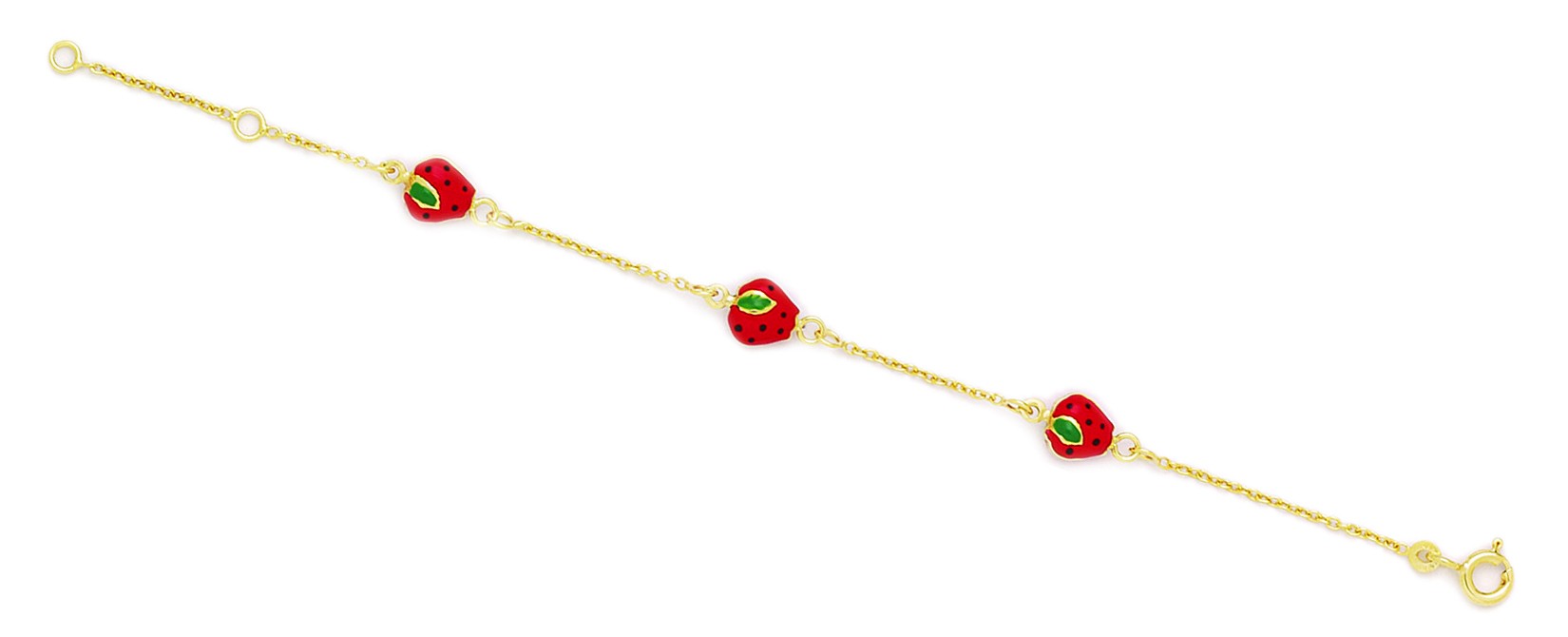 Jewelryweb 14k Yellow Gold 5.75 Inch Adjustable Three Strawberries Enamel Baby Id Bracelet - Measures 7mm at Sears.com