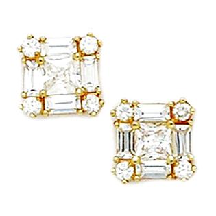 Jewelryweb 14k Yellow Gold CZ Medium Princess Baguette Cut Fancy Post Earrings - Measures 9x9mm Jewelryweb 14k Yellow Gold CZ Medium Princess Baguette Cut Fancy Post Earrings - Measures 9x9mm