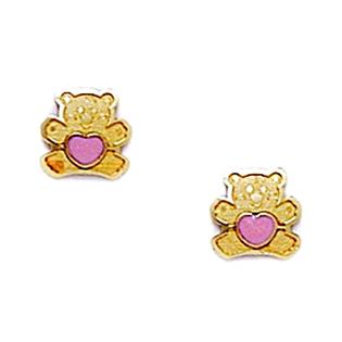 Jewelryweb 14k Yellow Gold Enamel Screwback Teddy Bear With Heart Earrings - Measures 7x7mm Jewelryweb 14k Yellow Gold Enamel Screwback Teddy Bear With Heart Earrings - Measures 7x7mm