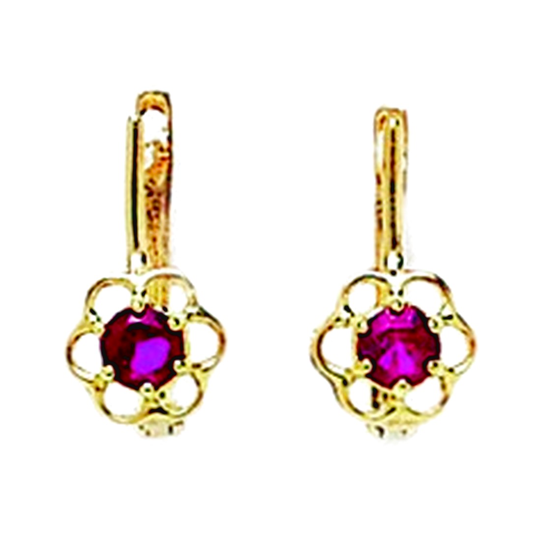 Jewelryweb 14k Yellow Gold July Birthstone Ruby 3mm Round CZ Flower Leverback Earrings - Measures 12x6mm at Sears.com