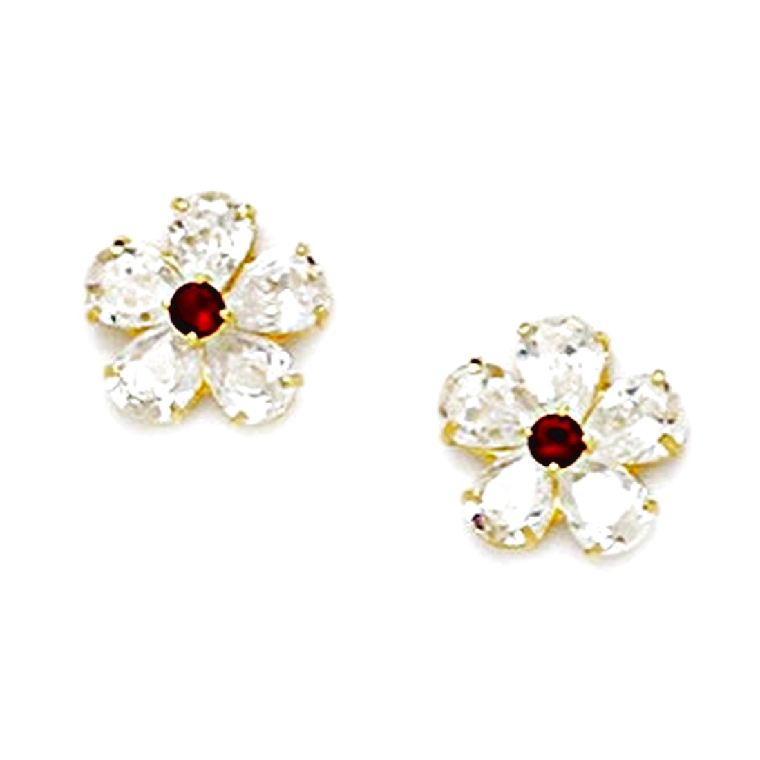 Jewelryweb 14k Yellow Gold January Birthstone Garnet CZ Flower Screwback Earrings - Measures 9x9mm at Sears.com