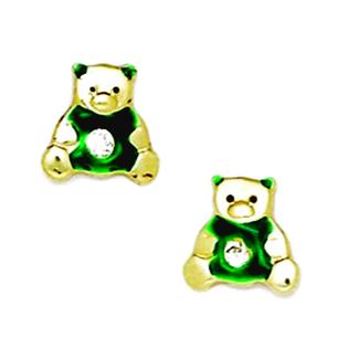 Jewelryweb 14k Yellow Gold Enamel Screwback Green Teddy Bear Earrings - Measures 9x9mm Jewelryweb 14k Yellow Gold Enamel Screwback Green Teddy Bear Earrings - Measures 9x9mm