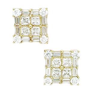 Jewelryweb 14k Yellow Gold CZ Big Princess Baguette Cut Square Fancy Post Earrings - Measures 12x12mm Jewelryweb 14k Yellow Gold CZ Big Princess Baguette Cut Square Fancy Post Earrings - Measures 12x12mm