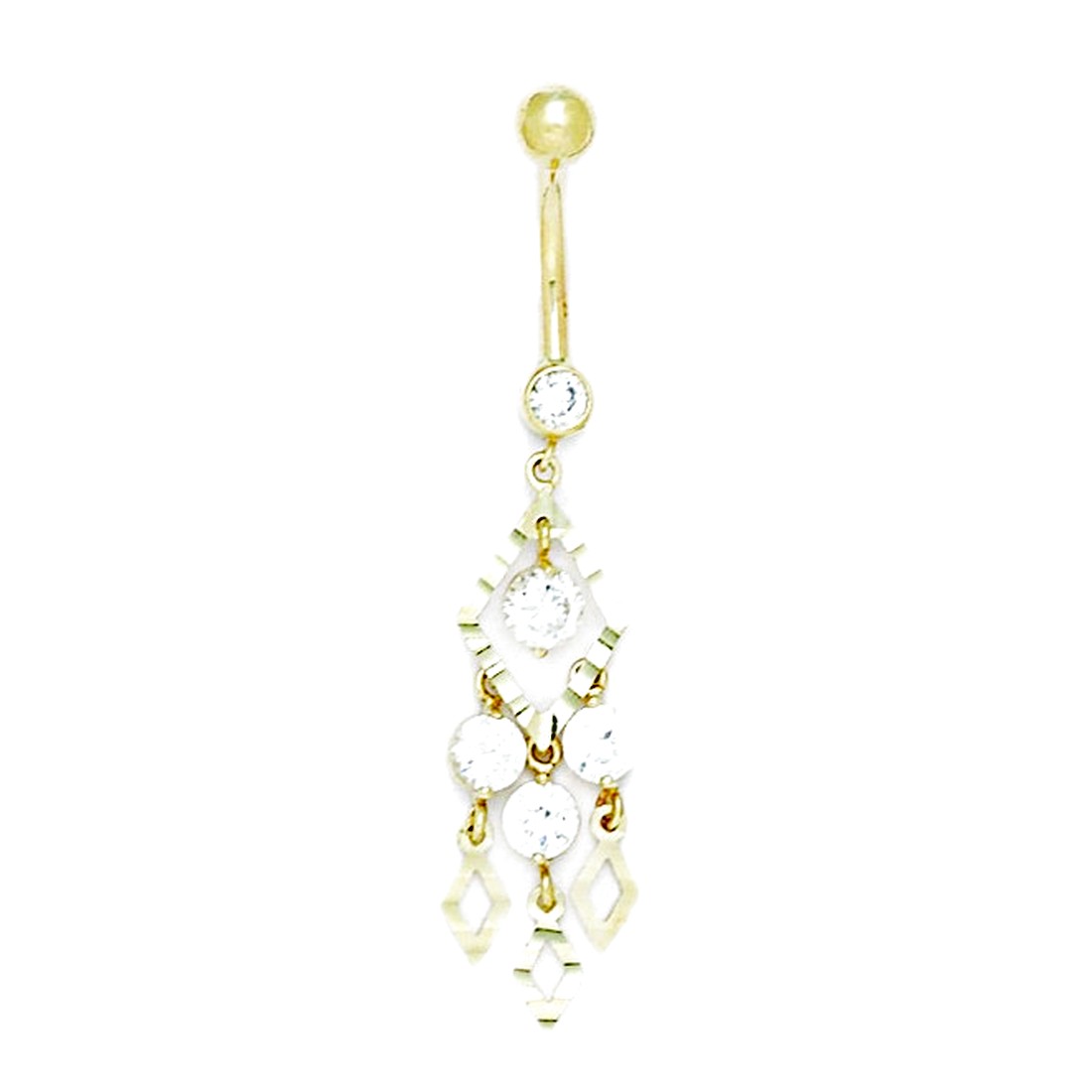 Jewelryweb 14k Yellow Gold CZ 14 Gauge Dangling Fancy Drop Body Jewelry Belly Ring - Measures 50x11mm at Sears.com