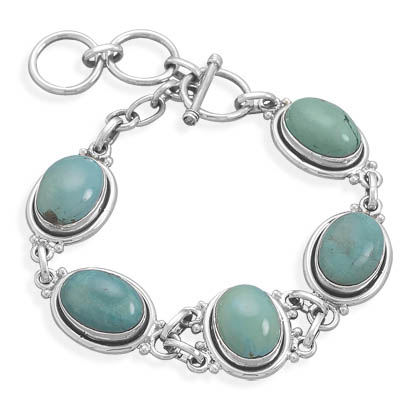 Jewelryweb 7 Inch + 1 Inch Sterling Silver Toggle Bracelet With 15mm X 10.5mm Oval Created Turquoise Stones at Sears.com