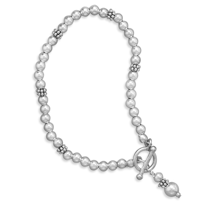 Jewelryweb 7 Inch 4mm Sterling Silver Bead Toggle Bracelet 4mm Beads With a 7mm Bead Drop at Sears.com