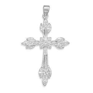 Jewelryweb Sterling Silver Cut Out Marquise Round CZ Cross Pendant Measures 40x26mm- 2-6mm Czs Charm at Sears.com