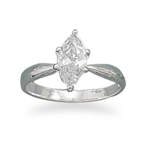 Jewelryweb Sterling Silver 10x5mm Marquise CZ Ring 2mm Wide Band With 10x5mm Marquise Cz - Size 5 at Sears.com