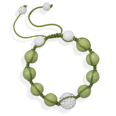 Jewelryweb Adj-able Grn Macrame Cord Eight 9.5mm Green Plastic Beads Two 7.8mm Wht Beads a 12mm Crystal Bead at Sears.com
