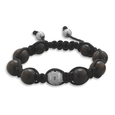 Jewelryweb Adj-able Black Macrame Cord Bracelet 10mm Brown Wood Beads a 9.5mm Diam-cut Sterling Silver Bead at Sears.com