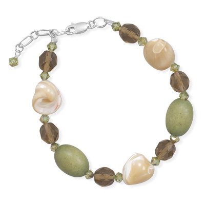 Jewelryweb Sterling Silver 7 Inch+1 Inch Shell Glass and Wood Bead Bracelet at Sears.com
