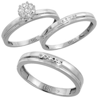 Sabrina Silver 10k White Gold Diamond Trio Engagement Wedding Ring Set for Him 4mm and Her 3 mm 3-piece 0.10 cttw Brilliant ... Sabrina Silver 10k White Gold Diamond Trio Engagement Wedding Ring Set for Him 4mm and Her 3 mm 3-piece 0.10 cttw Brilliant ...
