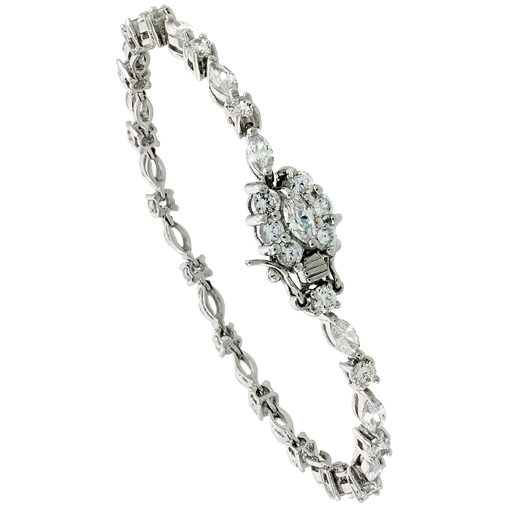 Sabrina Silver Sterling Silver Tennis Bracelet Cubic Zirconia Stones Alternating Round & Marquise Cut, Rhodium Finish, with Hidden safety clasp at Sears.com
