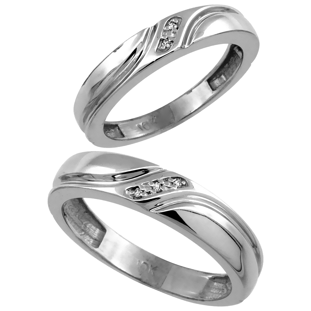 Sabrina Silver 10k White Gold 2-Pc His (5mm) & Hers (4mm) Diamond Wedding Ring Band Set w/ 0.032 Carat Brilliant Cut Diamonds (Men"s Sizes 8 to at Sears.com
