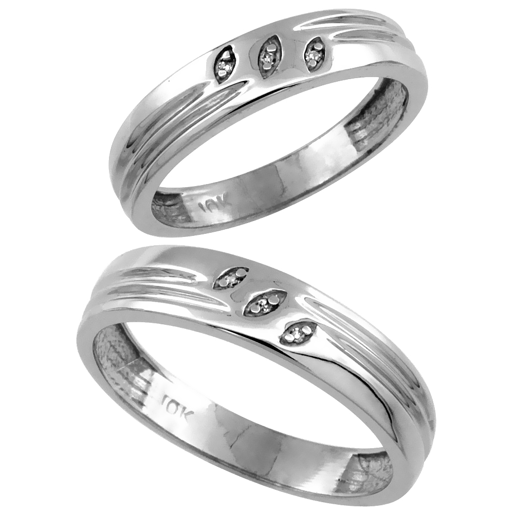 Sabrina Silver 10k White Gold 2-Pc His (5mm) & Hers (4.5mm) Diamond Wedding Ring Band Set w/ 0.045 Carat Brilliant Cut Diamonds (Men"s Sizes 8 at Sears.com