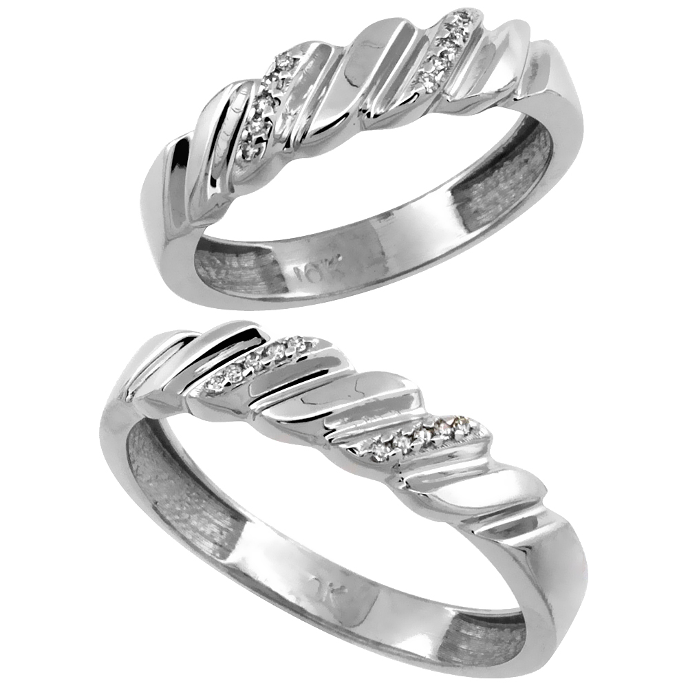 Sabrina Silver 10k White Gold 2-Pc His (5mm) & Hers (5mm) Diamond Wedding Ring Band Set w/ 0.126 Carat Brilliant Cut Diamonds (Ladies" Sizes 5 at Sears.com