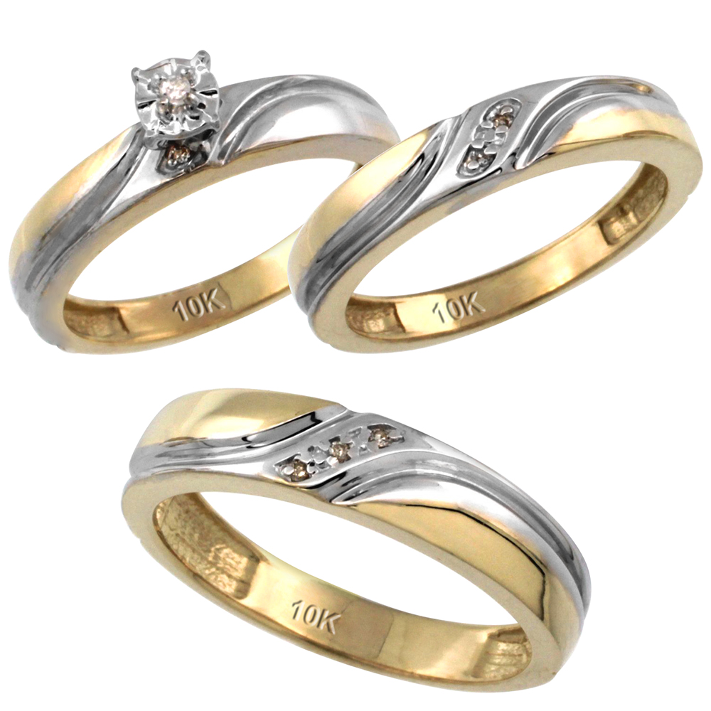 Sabrina Silver 10k Gold 3-Pc. Trio His (5mm) & Hers (4mm) Diamond Wedding Ring Band Set, w/ 0.062 Carat Brilliant Cut Diamonds (Men"s Sizes 8 t at Sears.com