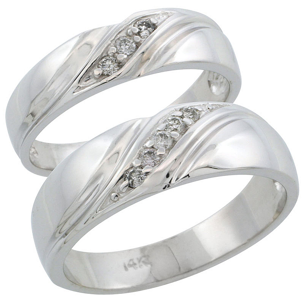 Sabrina Silver 14k White Gold 2-Piece His (7mm) & Hers (5mm) Diamond Wedding Ring Band Set w/ 0.16 Carat Brilliant Cut Diamonds; Ladies Size 6. at Sears.com