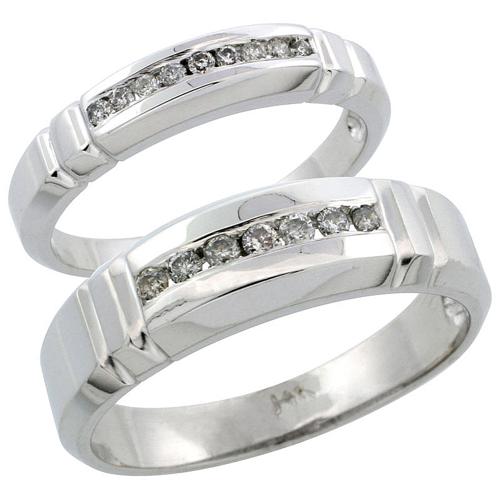 Sabrina Silver 14k White Gold 2-Piece His (6.5mm) & Hers (4mm) Diamond Wedding Ring Band Set w/ 0.23 Carat Brilliant Cut Diamonds; Ladies Size at Sears.com