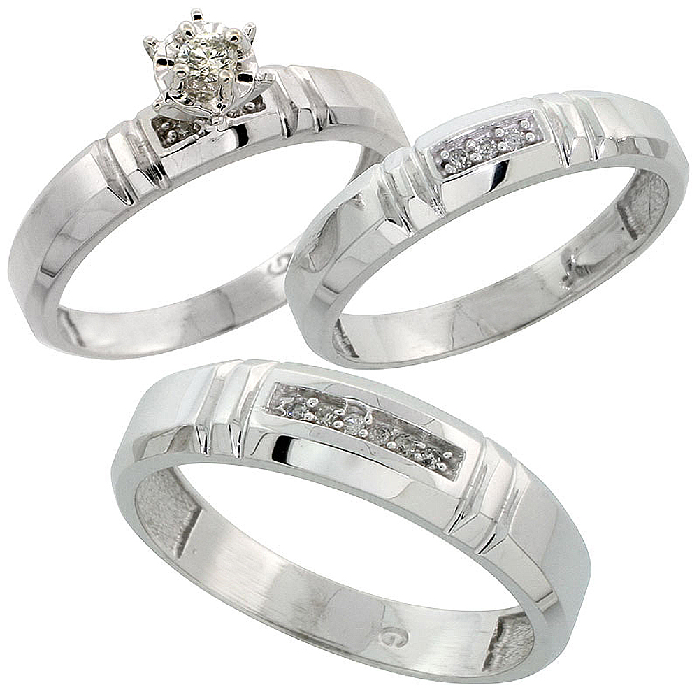 Sabrina Silver 14k White Gold 3-Piece Trio His (6.5mm) & Hers (4mm) Diamond Wedding Ring Band Set w/ 0.39 Carat Brilliant Cut Diamonds; Ladies at Sears.com
