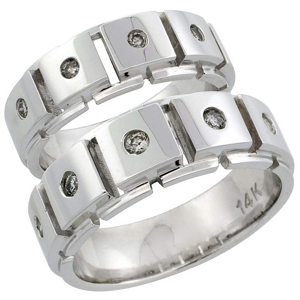 Sabrina Silver 14k White Gold 2-Piece His (8mm) & Hers (7mm) Diamond Wedding Ring Band Set w/ 0.37 Carat Brilliant Cut Diamonds; Ladies Size 5. at Sears.com