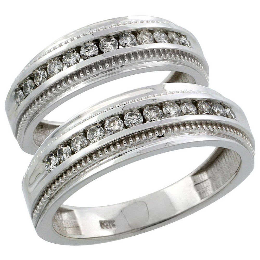 Sabrina Silver 14k White Gold 2-Piece His (7mm) & Hers (6mm) Milgrain Design Diamond Wedding Ring Band Set w/ 0.62 Carat Brilliant Cut Diamonds at Sears.com