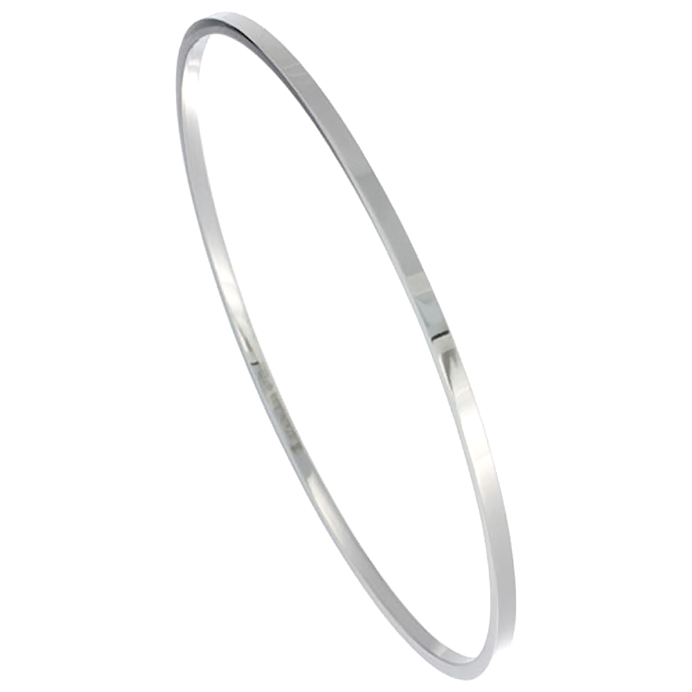 Sabrina Silver Stainless Steel 2 mm Flat Slip on Bangle Bracelet Seamless Stackable, sizes 7 - 8 Sabrina Silver Stainless Steel 2 mm Flat Slip on Bangle Bracelet Seamless Stackable, sizes 7 - 8