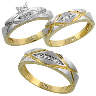 Sabrina Silver 10k Yellow Gold Trio Engagement Wedding Ring Set for Him and Her 3-piece 6 mm & 5 mm wide 0.12 ... Sabrina Silver 10k Yellow Gold Trio Engagement Wedding Ring Set for Him and Her 3-piece 6 mm & 5 mm wide 0.12 ...