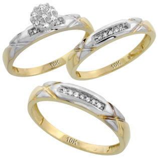 Sabrina Silver 10k Yellow Gold Diamond Trio Engagement Wedding Ring Set for Him and Her 3-piece 4 mm & 3.5 ... Sabrina Silver 10k Yellow Gold Diamond Trio Engagement Wedding Ring Set for Him and Her 3-piece 4 mm & 3.5 ...