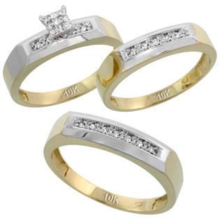 Sabrina Silver 10k Yellow Gold Diamond Trio Engagement Wedding Ring Set for Him and Her 3-piece 5 mm & 4.5 mm, 0.14 ... Sabrina Silver 10k Yellow Gold Diamond Trio Engagement Wedding Ring Set for Him and Her 3-piece 5 mm & 4.5 mm, 0.14 ...