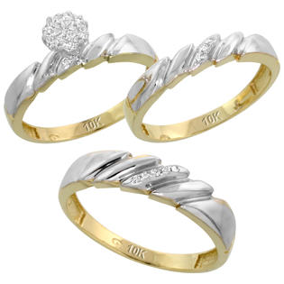 Sabrina Silver 10k Yellow Gold Diamond Trio Engagement Wedding Ring Set for Him and Her 3-piece 5 mm & 4 mm wide ... Sabrina Silver 10k Yellow Gold Diamond Trio Engagement Wedding Ring Set for Him and Her 3-piece 5 mm & 4 mm wide ...