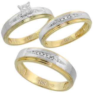 Sabrina Silver 10k Yellow Gold Diamond Trio Engagement Wedding Ring Set for Him and Her 3-piece 6 mm & 5 ... Sabrina Silver 10k Yellow Gold Diamond Trio Engagement Wedding Ring Set for Him and Her 3-piece 6 mm & 5 ...