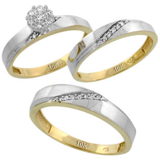 Sabrina Silver 10k Yellow Gold Diamond Trio Engagement Wedding Ring Set for Him and Her 3-piece 4.5 mm & 3.5 ... Sabrina Silver 10k Yellow Gold Diamond Trio Engagement Wedding Ring Set for Him and Her 3-piece 4.5 mm & 3.5 ...