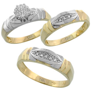 Sabrina Silver 10k Yellow Gold Trio Engagement Wedding Ring Set for Him and Her 3-piece 6 mm & 5 mm wide 0.09 ... Sabrina Silver 10k Yellow Gold Trio Engagement Wedding Ring Set for Him and Her 3-piece 6 mm & 5 mm wide 0.09 ...