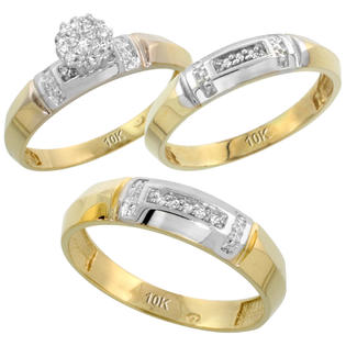 Sabrina Silver 10k Yellow Gold Diamond Trio Engagement Wedding Ring Set for Him and Her 3-piece 4.5 mm & 4 ... Sabrina Silver 10k Yellow Gold Diamond Trio Engagement Wedding Ring Set for Him and Her 3-piece 4.5 mm & 4 ...