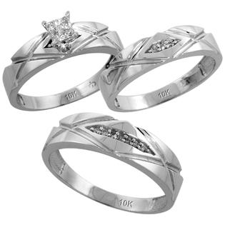 Sabrina Silver 10k White Gold Trio Engagement Wedding Ring Set for Him and Her 3-piece 6 mm & 5 mm wide 0.12 ... Sabrina Silver 10k White Gold Trio Engagement Wedding Ring Set for Him and Her 3-piece 6 mm & 5 mm wide 0.12 ...
