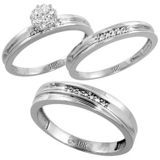 Sabrina Silver 10k White Gold Diamond Trio Engagement Wedding Ring Set for Him and Her 3-piece 5 mm & 3 ... Sabrina Silver 10k White Gold Diamond Trio Engagement Wedding Ring Set for Him and Her 3-piece 5 mm & 3 ...