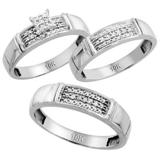Sabrina Silver 10k White Gold Diamond Trio Engagement Wedding Ring Set for Him and Her 3-piece 5 mm & 4.5 mm, 0.13 ... Sabrina Silver 10k White Gold Diamond Trio Engagement Wedding Ring Set for Him and Her 3-piece 5 mm & 4.5 mm, 0.13 ...