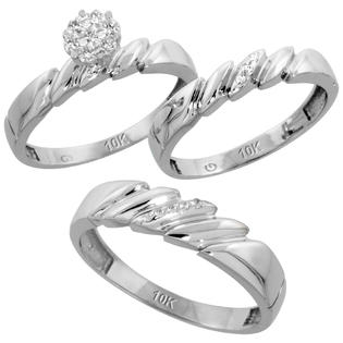 Sabrina Silver 10k White Gold Diamond Trio Engagement Wedding Ring Set for Him and Her 3-piece 5 mm & 4 ... Sabrina Silver 10k White Gold Diamond Trio Engagement Wedding Ring Set for Him and Her 3-piece 5 mm & 4 ...