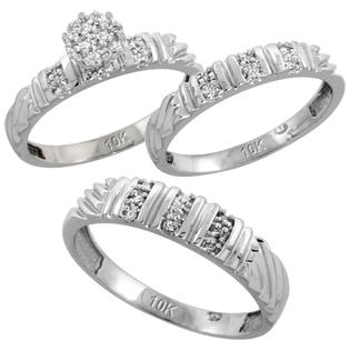 Sabrina Silver 10k White Gold Diamond Trio Engagement Wedding Ring Set for Him and Her 3-piece 5 mm & 3.5 ... Sabrina Silver 10k White Gold Diamond Trio Engagement Wedding Ring Set for Him and Her 3-piece 5 mm & 3.5 ...