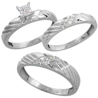 Sabrina Silver 10k White Gold Diamond Trio Engagement Wedding Ring Set for Him and Her 3-piece 5 mm & 3.5 ... Sabrina Silver 10k White Gold Diamond Trio Engagement Wedding Ring Set for Him and Her 3-piece 5 mm & 3.5 ...
