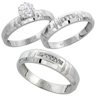 Sabrina Silver 10k White Gold Diamond Trio Engagement Wedding Ring Set for Him and Her 3-piece 4.5 mm & 4 ... Sabrina Silver 10k White Gold Diamond Trio Engagement Wedding Ring Set for Him and Her 3-piece 4.5 mm & 4 ...