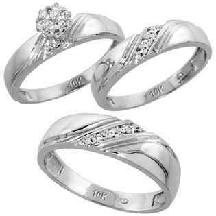 Sabrina Silver 10k White Gold Diamond Trio Engagement Wedding Ring Set for Him and Her 3-piece 6 mm & 4.5 ... Sabrina Silver 10k White Gold Diamond Trio Engagement Wedding Ring Set for Him and Her 3-piece 6 mm & 4.5 ...