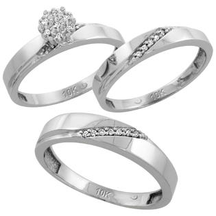 Sabrina Silver 10k White Gold Diamond Trio Engagement Wedding Ring Set for Him and Her 3-piece 4.5 mm & 3.5 mm wide ... Sabrina Silver 10k White Gold Diamond Trio Engagement Wedding Ring Set for Him and Her 3-piece 4.5 mm & 3.5 mm wide ...