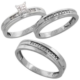 Sabrina Silver 10k White Gold Diamond Trio Engagement Wedding Ring Set for Him and Her 3-piece 5 mm & 3.5 ... Sabrina Silver 10k White Gold Diamond Trio Engagement Wedding Ring Set for Him and Her 3-piece 5 mm & 3.5 ...