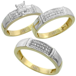Sabrina Silver 10k Yellow Gold Diamond Trio Engagement Wedding Ring Set for Him and Her 3-piece 5 mm & 4.5 ... Sabrina Silver 10k Yellow Gold Diamond Trio Engagement Wedding Ring Set for Him and Her 3-piece 5 mm & 4.5 ...