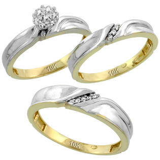 Sabrina Silver 10k Yellow Gold Diamond Trio Engagement Wedding Ring Set for Him and Her 3-piece 5 mm & 3.5 ... Sabrina Silver 10k Yellow Gold Diamond Trio Engagement Wedding Ring Set for Him and Her 3-piece 5 mm & 3.5 ...