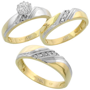 Sabrina Silver 10k Yellow Gold Diamond Trio Engagement Wedding Ring Set for Him and Her 3-piece 6 mm & 4.5 mm wide ... Sabrina Silver 10k Yellow Gold Diamond Trio Engagement Wedding Ring Set for Him and Her 3-piece 6 mm & 4.5 mm wide ...