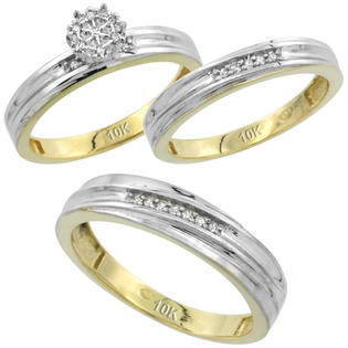 Sabrina Silver 10k Yellow Gold Diamond Trio Engagement Wedding Ring Set for Him and Her 3-piece 5 mm & 3.5 ... Sabrina Silver 10k Yellow Gold Diamond Trio Engagement Wedding Ring Set for Him and Her 3-piece 5 mm & 3.5 ...